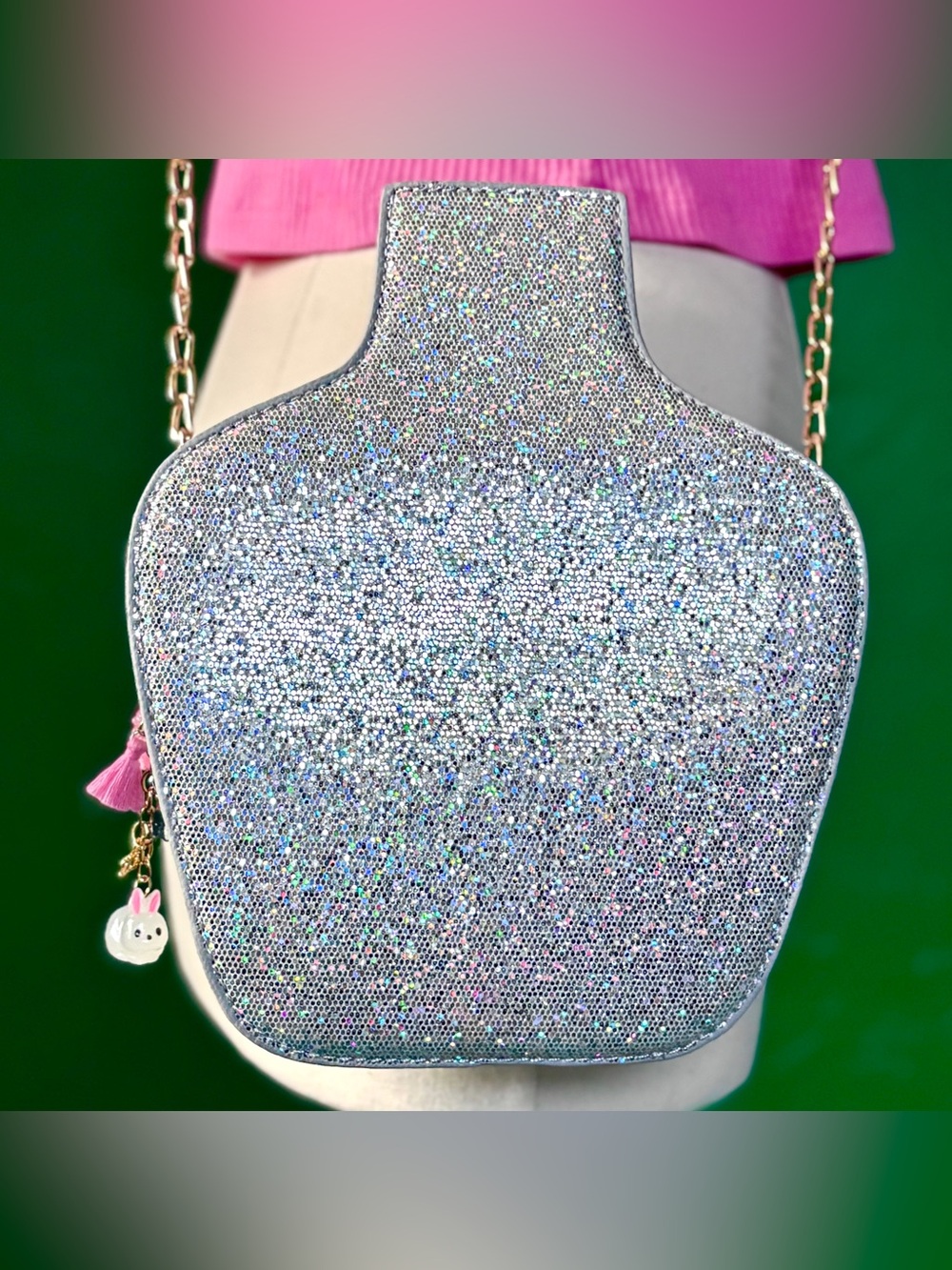 Silver Glitter Tequila Bottle Purse Bag Gold Chain Embroidered Y2K Bag Charm Fun - Picture 7 of 11